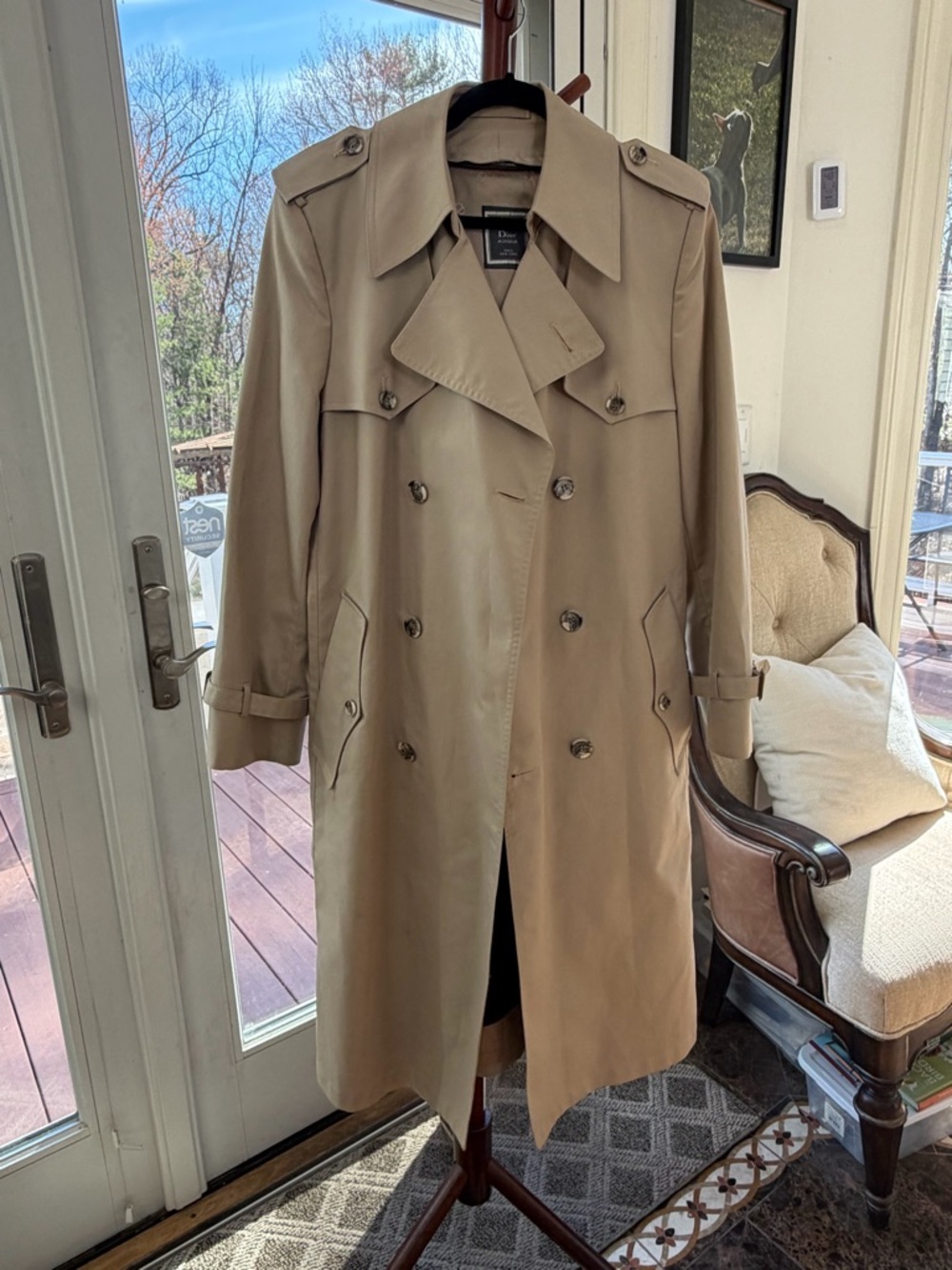 Dior Unisex Beige Double-Breasted Trench Coat - Picture 3 of 13